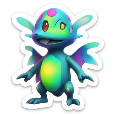 Colorful Neon Colors Vibrant Colors Flying Futuristic Fakémon-Pokémon-Creature Full Body sticker