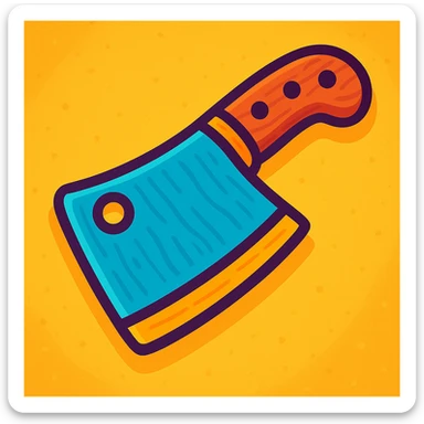 Make the butcher knife have a wooden handle, keep cartoon style. The style should be cartoon with vibrant colors and simple shapes. sticker