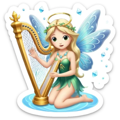 moth-wing fairy playing crystal harp sticker