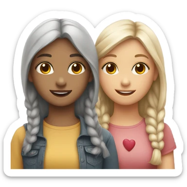 Two girls are friends and there are hearts around sticker