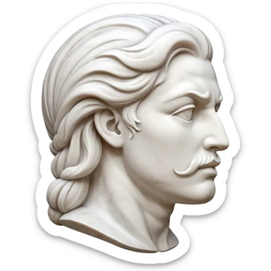 Create a stylized illustration of a classical face carved in white marble, shown in profile, gently blowing wind.  sticker