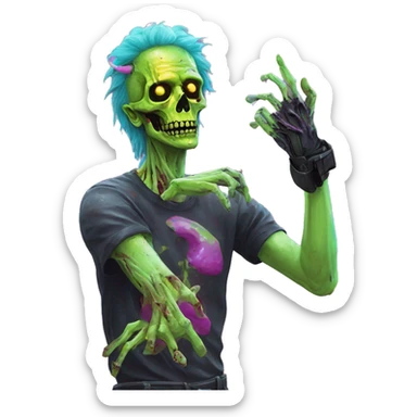 .Zombie_ with prosthetic arm vaporwave black holographic oilslick zombie unicorn yellow caution tape sticker