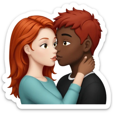 Redhead white girl kissing black hair black boy sticker