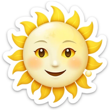 a really bright  big sun and a small moon who shines because of it. the sun is bigger and the tiny \moon bright too beside it smiling sticker