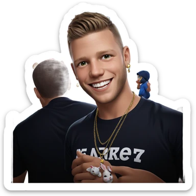 smiling boy with rabbit jewelry sticker