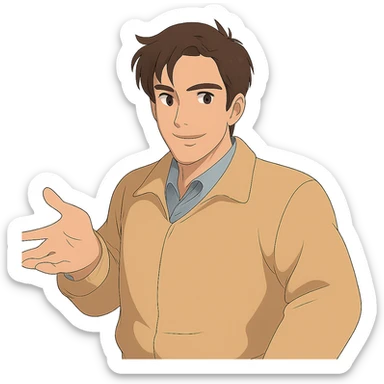 Make the man more handsome in Ghibli style, remove background. sticker
