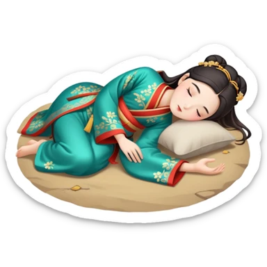 Beautiful girl in Hanfu lying on the ground sleeping sticker