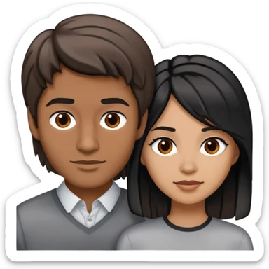 Man with brown hair with streaks of gray and light skin with a  woman with medium length black hair and brown skin sticker