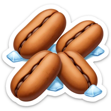 three brown beans not on a step and cover them in a layer of ice not with cubes on it  sticker