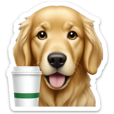 golden retriever holding starbucks sticker
