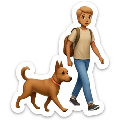a person and dog walking together with trees and grass in the background sticker