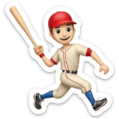 Cartoon baseball bat character with arms and legs in a running pose sticker