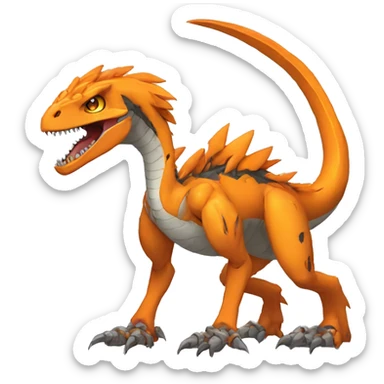  Edgy Orange Digimon-Fakemon-Velociraptor-Dragon-Mecha full body sticker