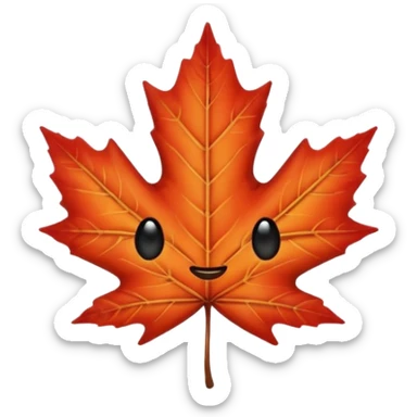 emoji, feuille d'érable couleur vermeille, deux yeux ronds noirs brillants sticker