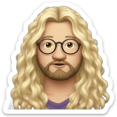 Chubby non binary Big lebowsky round glasses long blond hair chaotic res beard vaporizer sticker