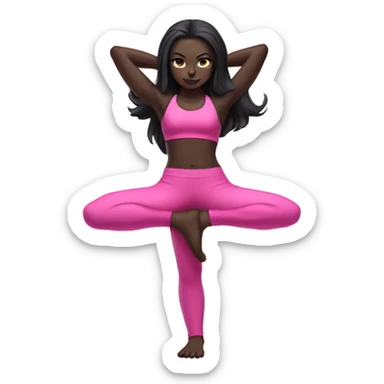 Yoga catgirl with coffee black long hair and gothic skin full body pink sport  sticker
