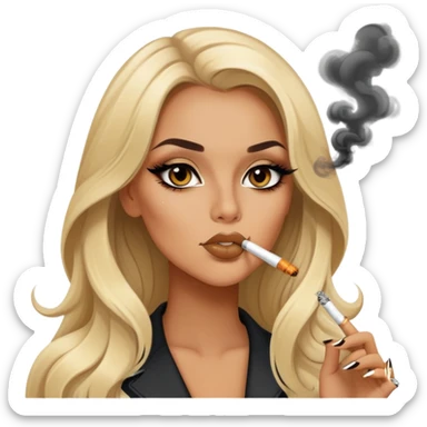 blonde gorgeous girl long hair with latina makeup smoking a cigarette and blowing smoke baddie winged eyeliner  sticker