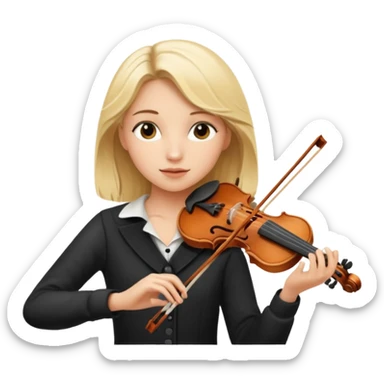 blond girl playing a violin, musical notes sticker
