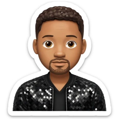 Will Smith with dark brown hair, black sequin outfit sticker