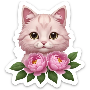 Cute cat Handing pink peonies sticker