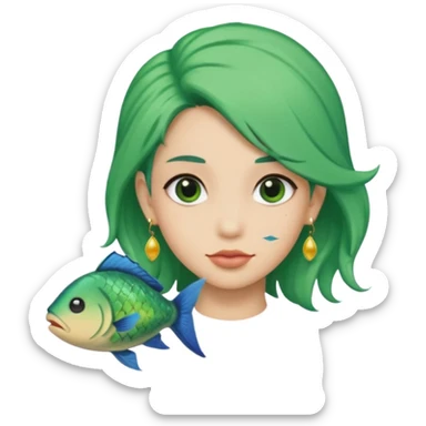 earring  wearing fish with green hair sticker