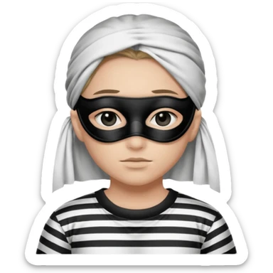 Thief with black eye type mask and black and white striped prison clothes sticker