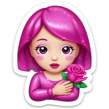 glitter baby fucsia rose sticker