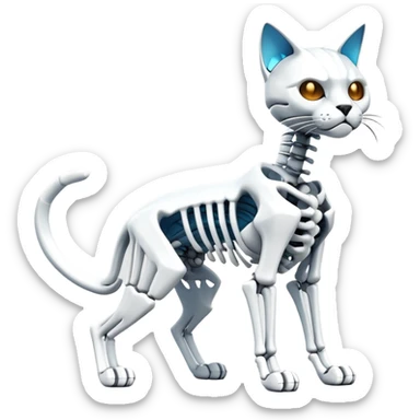 A white epic shiny cool edgy skeletal cat, full body sticker