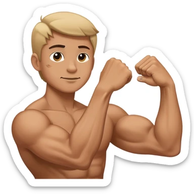 Arm bent at 90 degrees, bicep flexing, opposite hand slapping that same bicep sticker