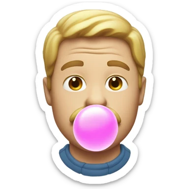 White man blowing bubble gum sticker