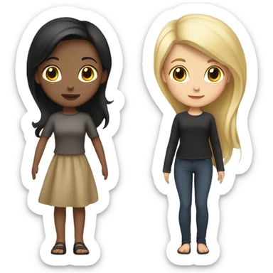 one brunette-blondeish girl next to a black haired girl. Both are white sticker
