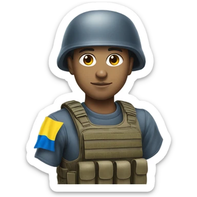 super realistic soldier with Ukrainian flag sticker