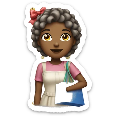 A girl with a bow in her hair that has a lot of shopping bags in her hand ￼ sticker