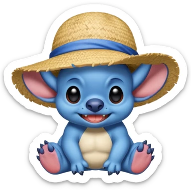 stitch qui porte un chapeau de luffy sticker