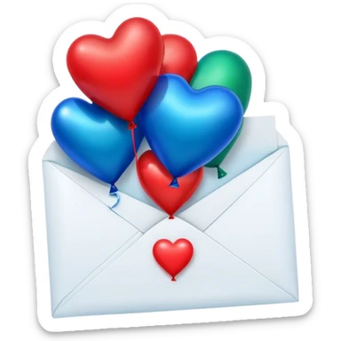 deep green love letter, three metallic blue heart-shaped balloons  sticker