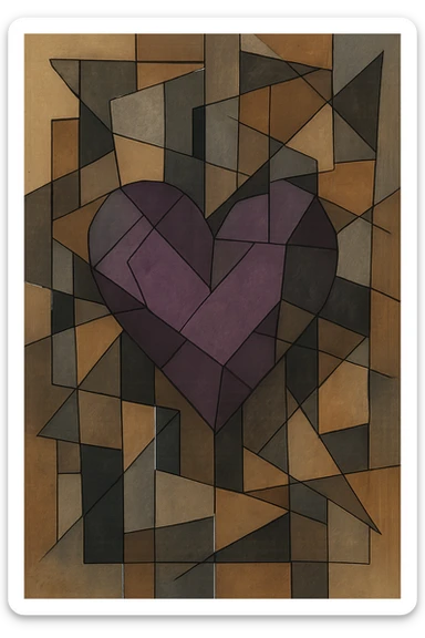 purple heart, geometric, cubist abstraction style, no text sticker