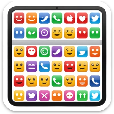 Emoji style simplified iMac screen displaying app icons in grid sticker