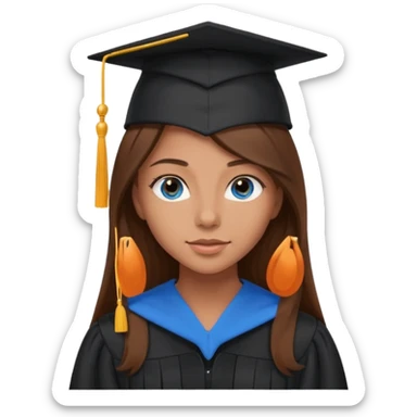 school graduation with a pretty female graduating student with long brown hair, blue eyes sticker
