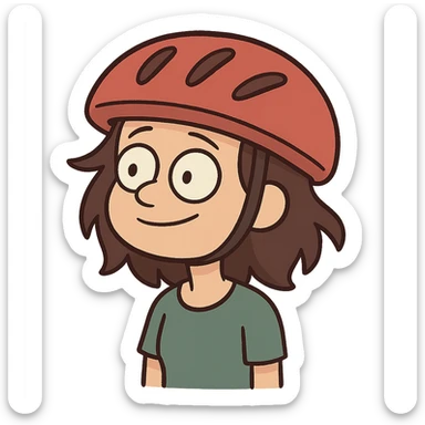 girl with a red bike helmet, cartoon style sticker