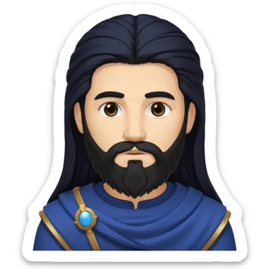 Saturn, Time God from Rome Mythology with long black hair and beard, black and dark blue outfit, light tan skin sticker