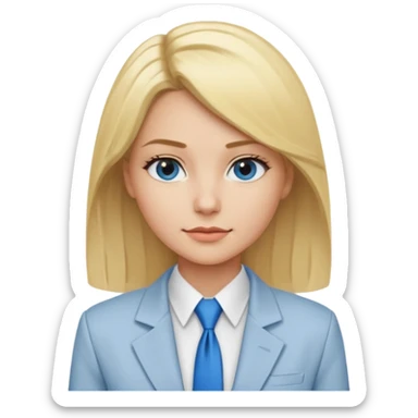 une femme blonde jolie avec des jolies traits avec une chemise blanche et une veste a manche longues et cravate bleu sticker