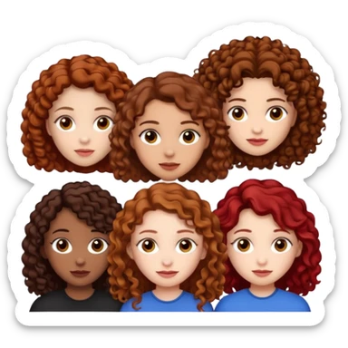 4 group of girls first one light skin brown hair curly and hazel eyes second one light skin brown curly hair brown eyes third one black straight hair pale skin and brown eyes fourth one red hair pale skin hazel eyes sticker