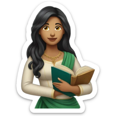 A Portuguese Indian Woman with book in her hand long black hair  sticker