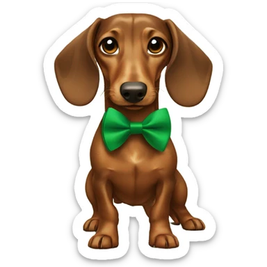 Brown Dachshund wearing a green bowtie sticker