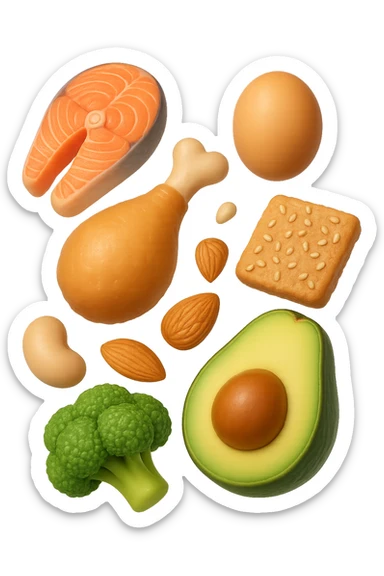 EMOJI STILE IPHONE 3D DI proteine, fibre, grassi sani che fluttuano in aria, iperrealistico 4k sticker