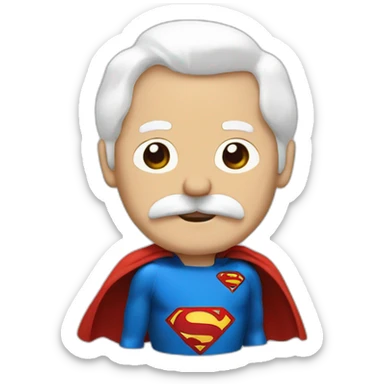 Old superman with a mustach and white temples red and white costume sticker
