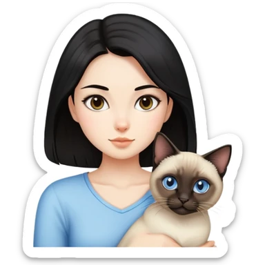Brunette girl with black hair with a Siamese cat sticker