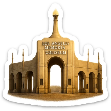 cinematic, realistic emoji of the Los Angeles Memorial Coliseum, majestic ornate architecture, lifelike detail, regal lighting, transparent background sticker