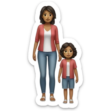 mother and 2 child with dark hair5 and white skin full length sticker