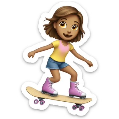 Little girl with brown hair riding skate sticker